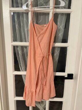 GAP Peach Wrap Midi Dress with Tie Waist